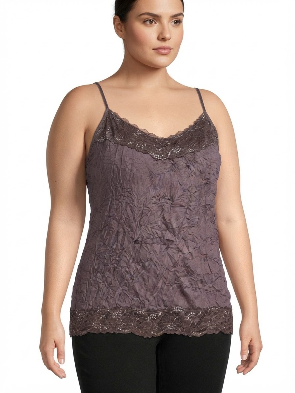 MAURICES Lace-Trim Crinkle Camisole L 19” p2p + Dusty Plum EUC